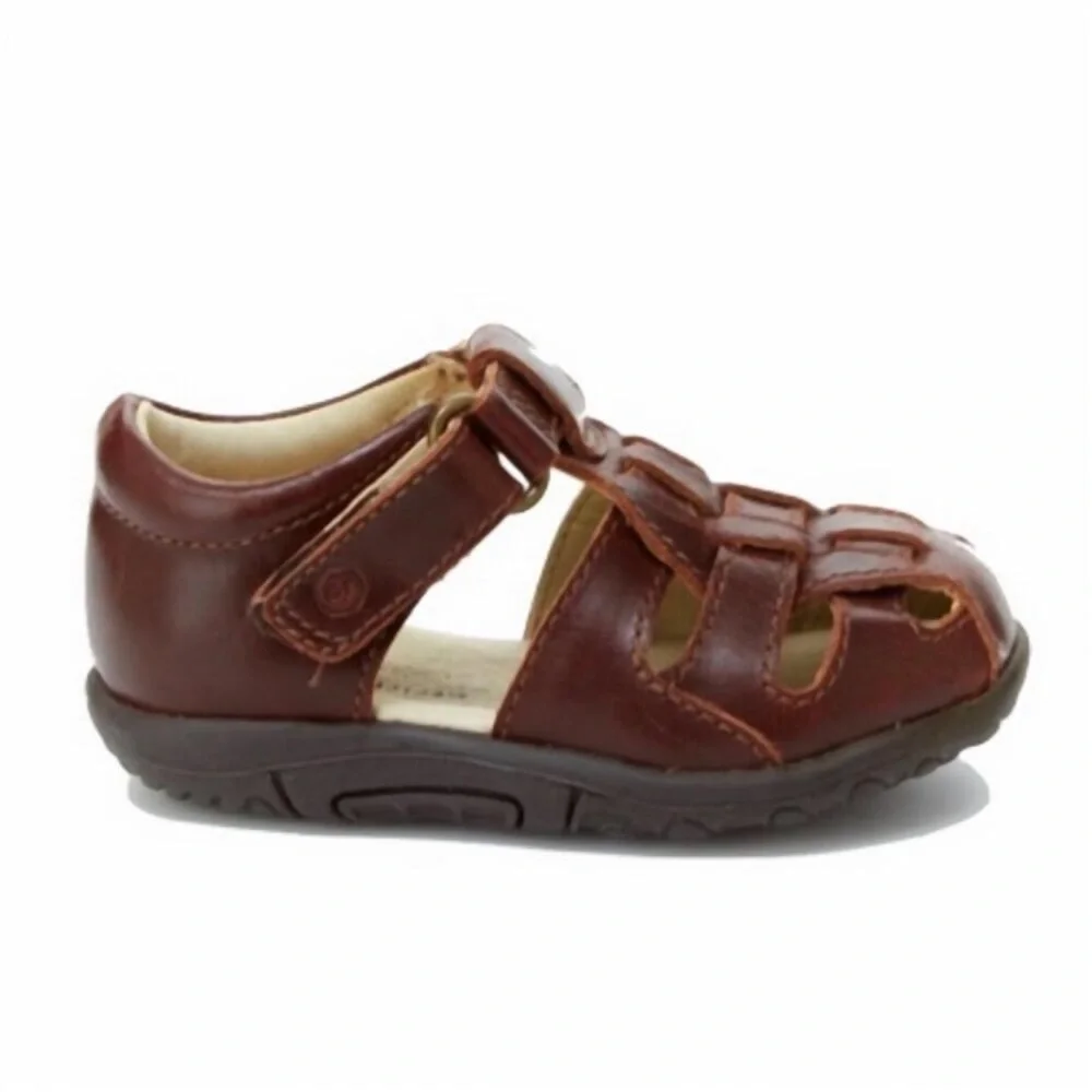 Stride Rite Harper Boys Basket Weave Brown Summer Leather Sandals Sz 5 Toddler